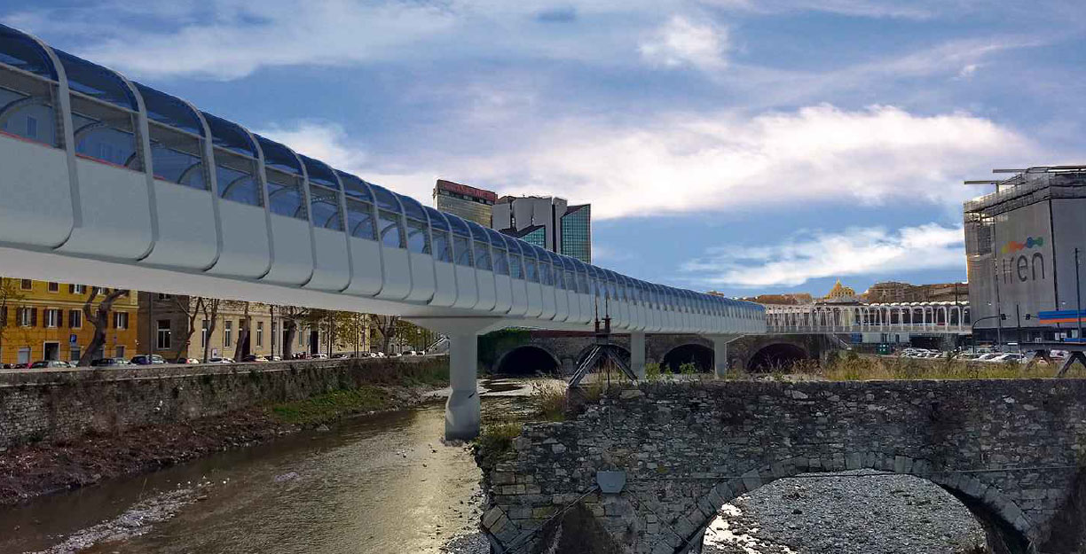 Skymetro di Genova - Vista da ponte Sant'Agata, soluzione coperta con pannelli fotovoltaici